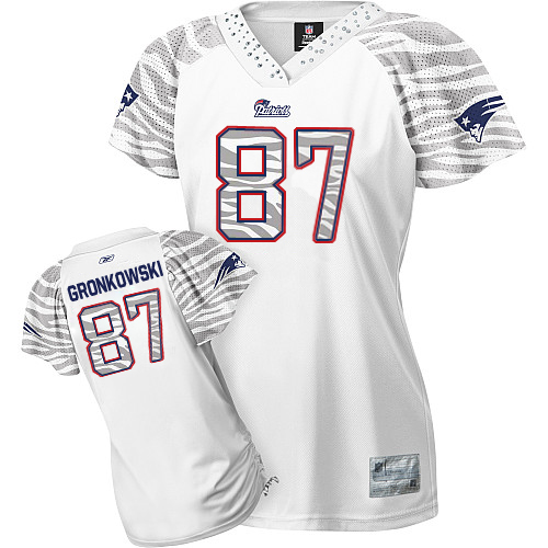 Patriots #87 Rob Gronkowski White Women's Zebra Field Flirt Stitched NFL Jersey